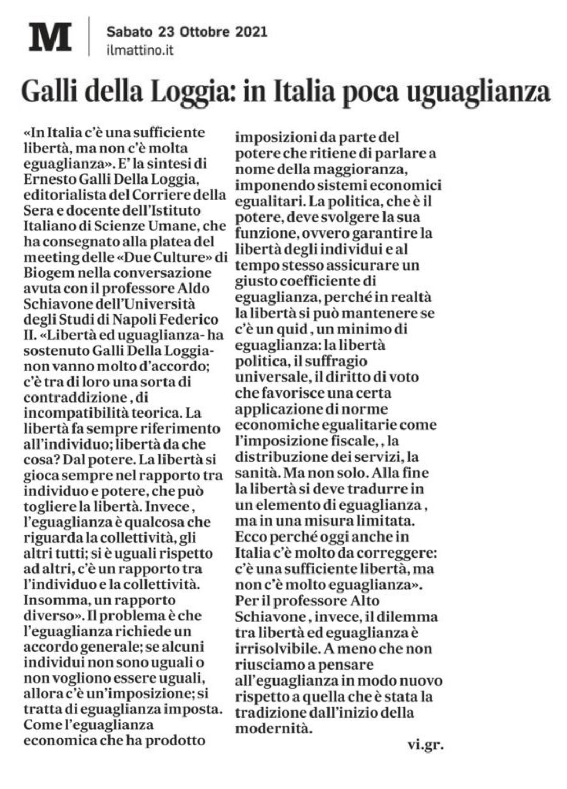 Galli della Loggia: in Italia poca uguaglianza